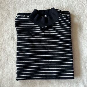 Zara Black and White Striped Women's Mock Neck Top